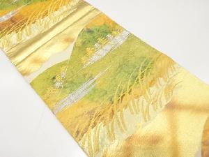 アンティーク　遠山に樹木・草葉模様織出し袋帯（材料）